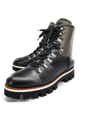 Aquatailia Morena Black & Olive Colorblock Leather Lace-Up Lug Sole Combat Boots